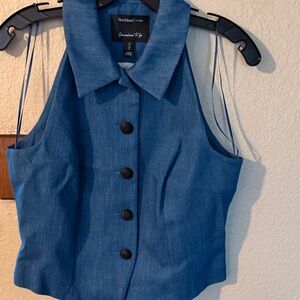 River Island Blue Button-Down Sleeveless Top